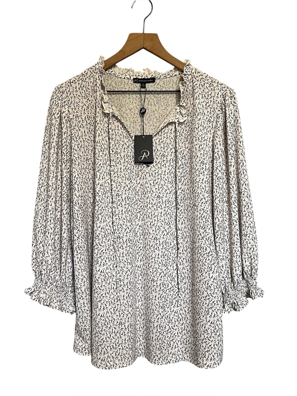 Adrianna papell  Light Cream Floral Peasant Blouse - Women Tops Size 1X